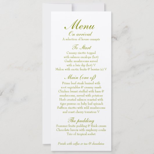 Witte roos knop vilt bruiloft receptie diner menu kaart (Achterkant)