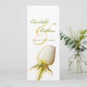 Witte roos knop vilt huwelijksreceptie diner menu kaart (Staand voorkant)
