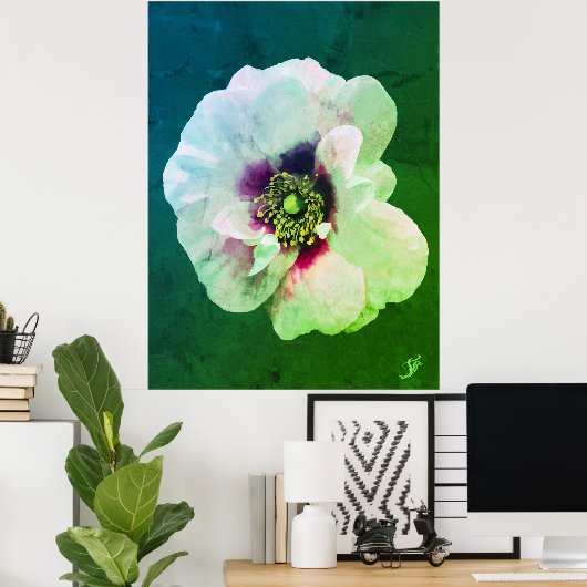 Witte Roos met donker hart - olieverf Poster (Thuiskantoor)