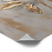 Witte roos met gouden blad schilderij poster (Hoek)
