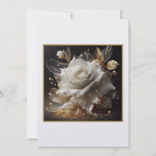 Witte Roos met Gouden Huwelijksuitnodiging Kaart (Achterkant)