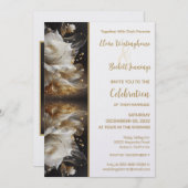 Witte Roos met Gouden Huwelijksuitnodiging Kaart (Voorkant / Achterkant)