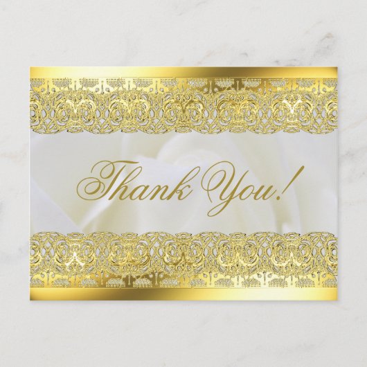 Witte Roos met Gouden Kant Bruiloft Briefkaart (Voorkant)