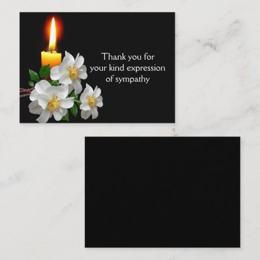 Witte roos met kaars na begrafenis Dank u Notitiekaartje (Voorkant / Achterkant)