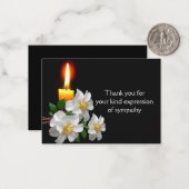 Witte roos met kaars na begrafenis Dank u Notitiekaartje (Voorkant / Achterkant in situ)