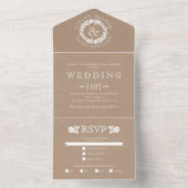  witte roos met kraftpapier bruiloft all in one uitnodiging (Binnen)
