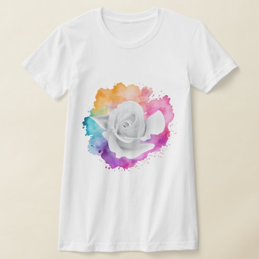Witte roos met regenboogachtergrond t-shirt (Laagn)