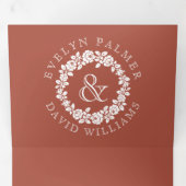 witte roos met terracotta bruiloft drieluik uitnodiging (Binnenzijde eerst)