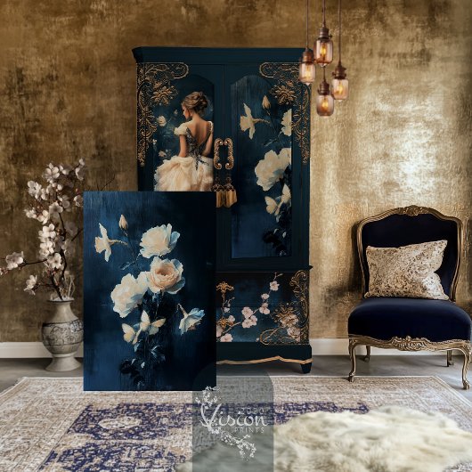 Witte Roos & Narcis Boeket Navy Achtergrond Tissuepapier