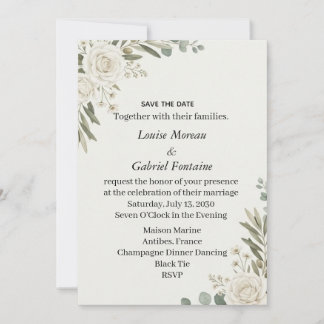 Witte Roos Olijf Groene Huwelijks Save The Date Ca Kaart