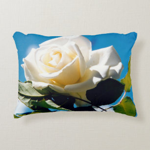 Witte roos onder blauwe hemel accent kussen
