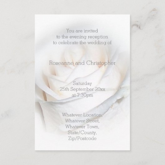 Witte Roos Ontwerp Trouwreceptie Informatiekaartje (Achterkant)