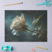 Witte Roos op Blauwgroen Geschilderde Achtergrond  Tissuepapier (Craft)