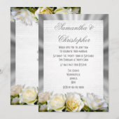 Witte roos op een zilvergrijze bruiloft kaart (Voorkant / Achterkant)