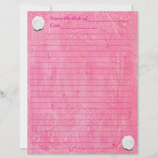 Witte Roos op Gelijnd Roze Briefpapier Briefhoofd (Voorkant)