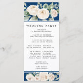 Witte Roos op Navy Blue Bruiloft Programmakaart (Achterkant)