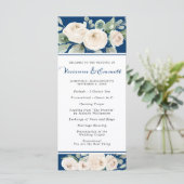 Witte Roos op Navy Blue Bruiloft Programmakaart (Staand voorkant)