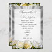 Witte roos op zilveren grijze trouw kaart (Voorkant / Achterkant)