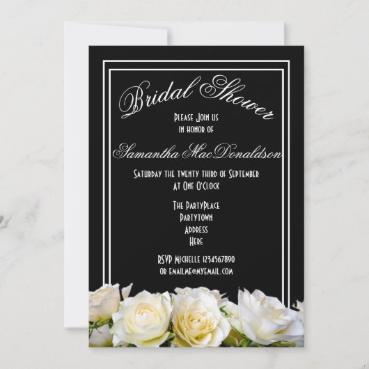 Witte roos op zwart bloemig vrijgezellenfeest kaart (Voorkant)