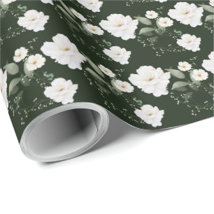 Witte Roos op Zwart Bloemmotief Cadeaupapier