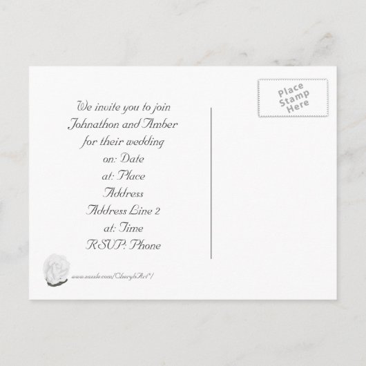 Witte roos op zwart, bruiloft uitnodiging Briefkaa (Achterkant)