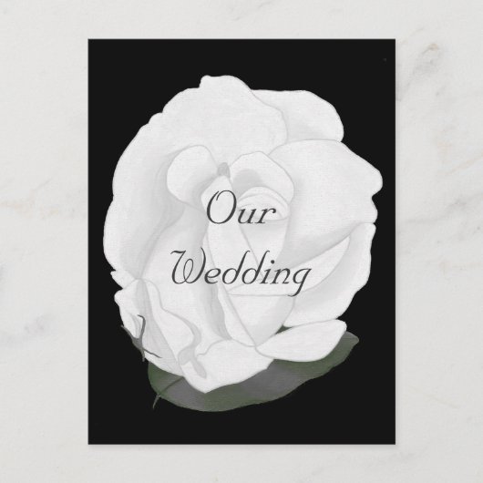 Witte roos op zwart, bruiloft uitnodiging Briefkaa Briefkaart (Voorkant)