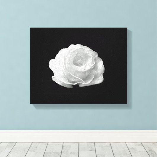 Witte Roos op Zwarte Achtergrond Uitgestrekte Canv Canvas Afdruk (Insitu (Houten vloer))
