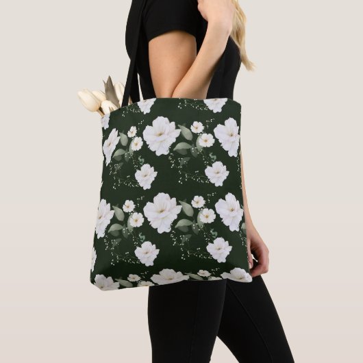 Witte Roos op Zwarte Bloemen Gift Canvas tas (Dichtbij)