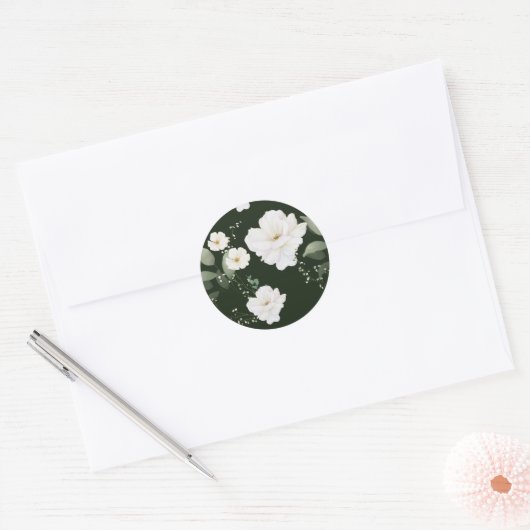 Witte Roos op Zwarte Bloemen Sticker Envelop Afdic (Envelop)
