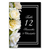 Witte roos op zwarte florale trouwtafel kaart (Achterkant)