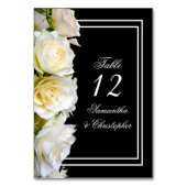 Witte roos op zwarte florale trouwtafel kaart (Voorkant)