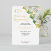 Witte Roos Orchidee 40ste Huwelijksjubileum Feestj Folie Uitnodiging (Staand Voorkant)