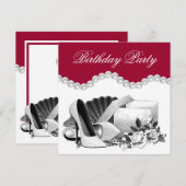 Witte Roos Parels Hoge Hakken Rood Verjaardagsfees Kaart (Voorkant / Achterkant)