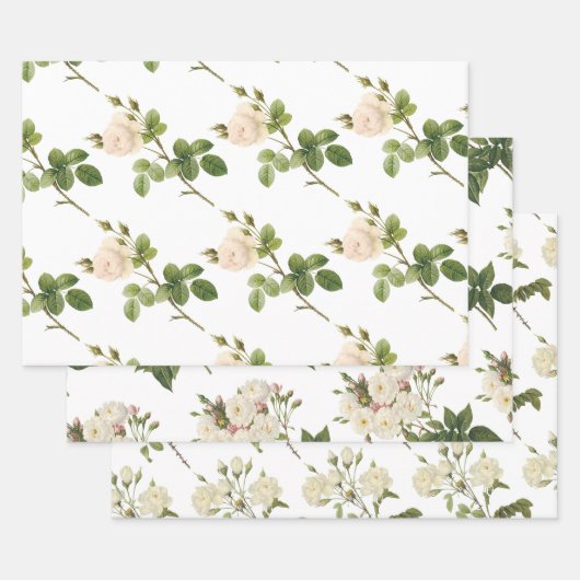Witte Roos Patroon Inpakpapier Vel (Set)