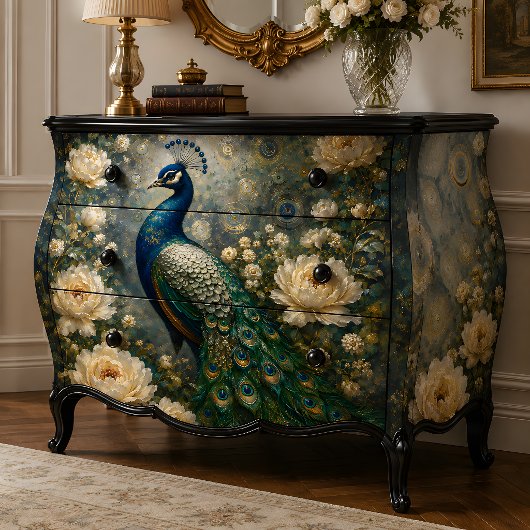 Witte Roos Pauw Decoupage Tissuepapier