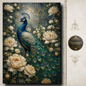 Witte Roos Pauw Decoupage Tissuepapier