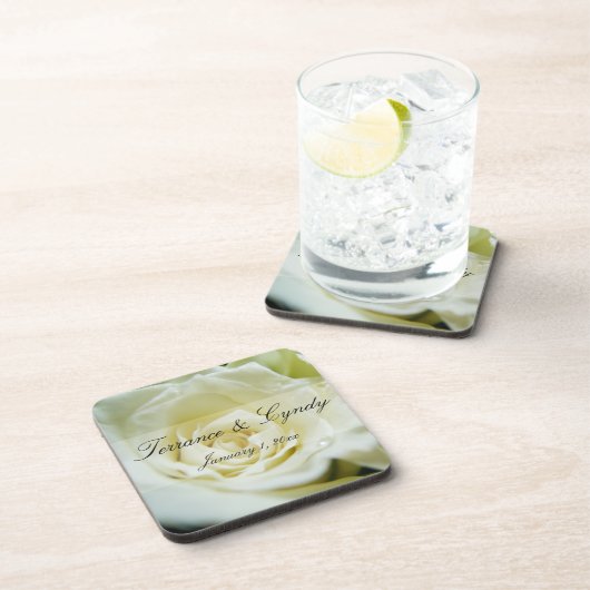 Witte Roos Persoonlijke Trouwdag Bier Onderzetter (Rechterzijde)