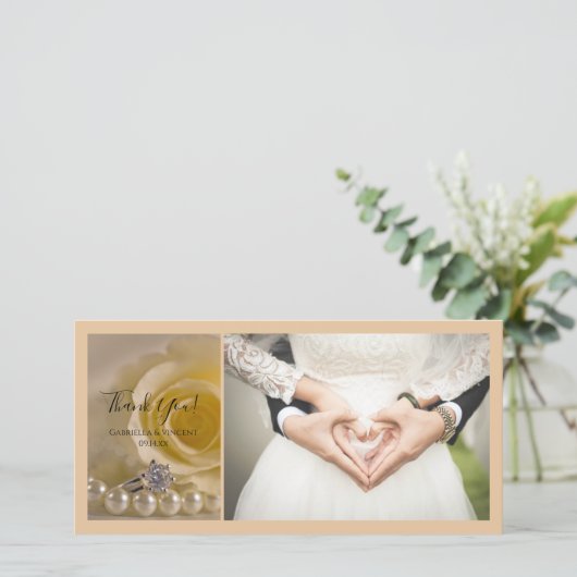 Witte Roos, Ring en Parels Trouw Dankjewel Bedankkaart (Staand voorkant)
