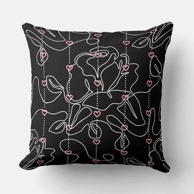 Witte Roos Roze Hart Grafisch Patroon Kussen (Voorkant)