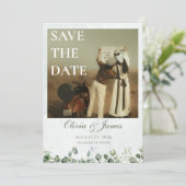 Witte Roos & Saliegroen Save the Date Kaart (Staand voorkant)