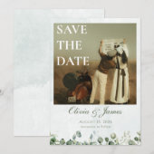 Witte Roos & Saliegroen Save the Date Kaart (Voorkant / Achterkant)