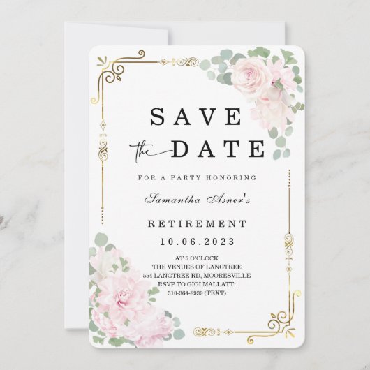 Witte Roos Save the Date  Pensioenfeestje Kaart (Voorkant)