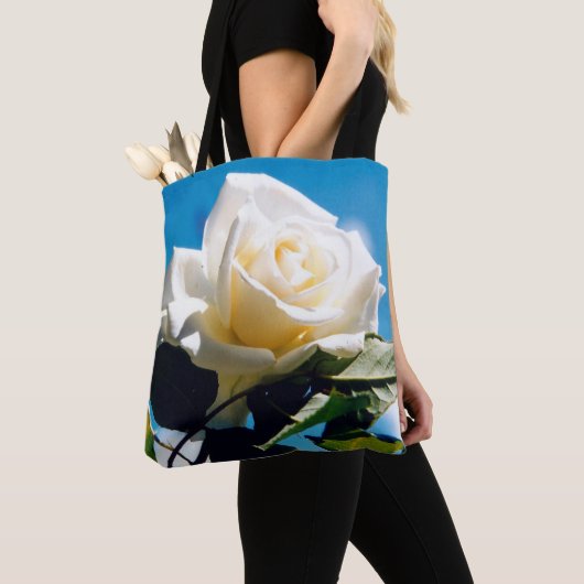 Witte Roos Schoonheid Tote Bag (Dichtbij)