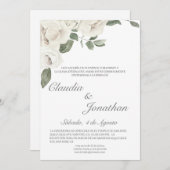 Witte roos spaanse bruiloft uitnodiging (Voorkant / Achterkant)