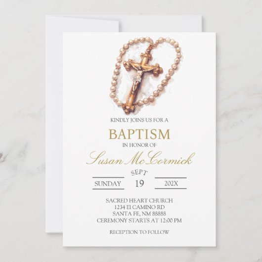 Witte roos Spaanse doop uitnodiging (Voorkant)