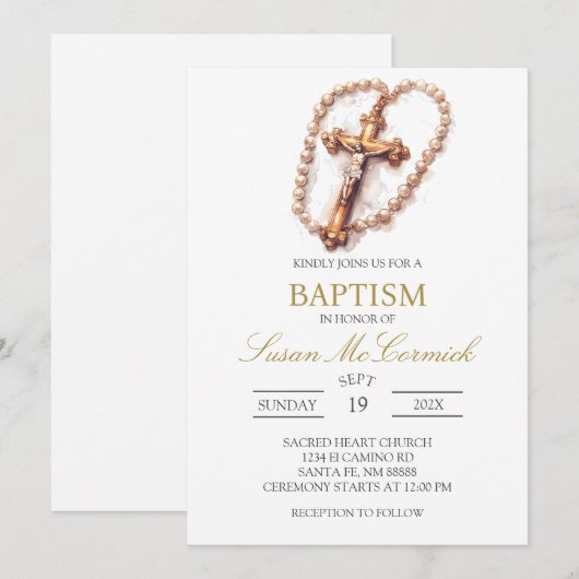 Witte roos Spaanse doop uitnodiging (Voorkant / Achterkant)