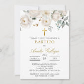 Witte roos Spaanse doop uitnodiging (Voorkant)