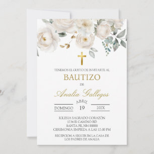 Witte roos Spaanse doop uitnodiging