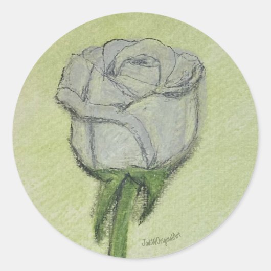 Witte roos sticker handgetekende originele kunst. (Voorkant)