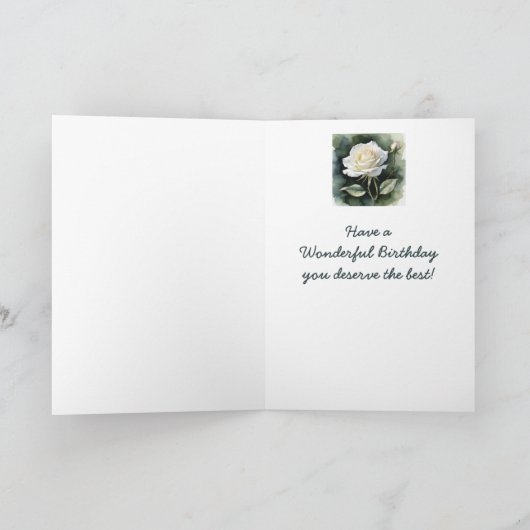 Witte Roos Verjaardag Kaart (Binnen)